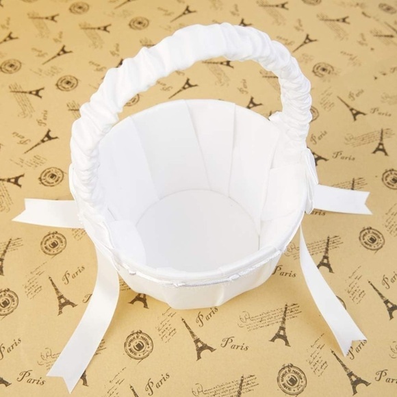 Flower Girl Basket for wedding with bowknot Flower Basket White - Picture 4 of 11